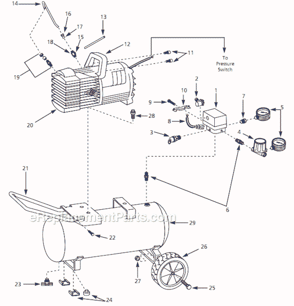 Page A Diagram and Parts List for MT600702 1997 Campbell Hausfeld Compressor